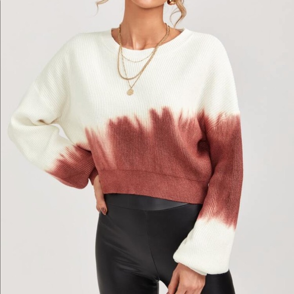 Watercolor Tie Dye Ribbed Knit Cropped Sweater - Picture 3 of 6